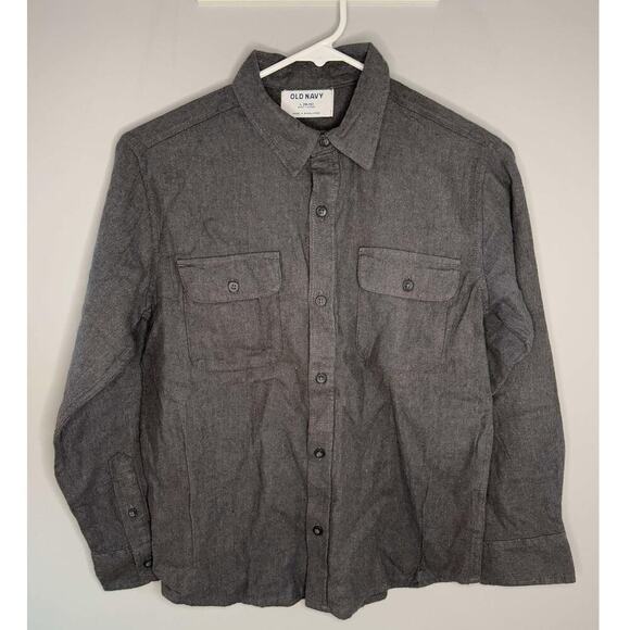NWT Old Navy Built-In Flex Long Sleeve Cotton Stretch Button-Up Shirt Gray 10-12 - Picture 1 of 7